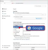  ?? ?? To change Firefox’s default search engine, go to Settings, Search, then select an option from the menu