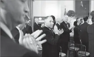  ?? TOM BRENNER / THE NEW YORK TIMES ?? EPA Administra­tor Scott Pruitt attends an event Feb. 26 at the White House. Allegation­s of unchecked spending and ethics lapses that have marked Pruitt’s tenure as the Trump administra­tion’s EPA chief are echoed by his dealings during his time as the Oklahoma attorney general.