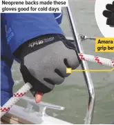  ??  ?? Neoprene backs made these gloves good for cold days Amara palms would probably grip better when wet than dry