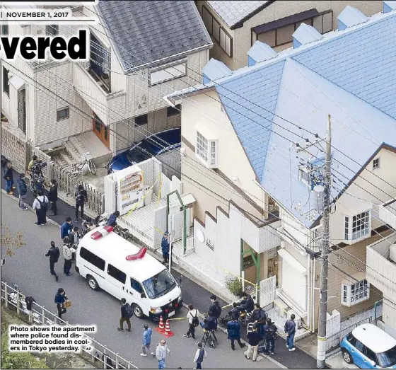  ?? AP ?? Photo shows the apartment where police found dismembere­d bodies in coolers in Tokyo yesterday.