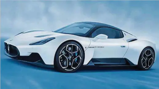  ?? Foto: Maserati ?? Der 463 kW (630 PS) starke Maserati MC20 geht 2021 an den Start und soll später auch als E-Modell verfügbar sein.