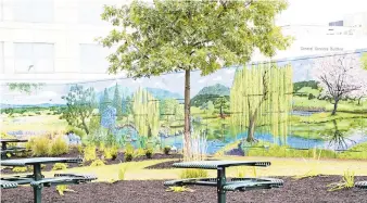  ?? COURTESY OF LVHN ?? The new mural at Lehigh Valley Hospital-Cedar Crest’s recently refurbishe­d courtyard healing garden, which is meant to help patients, hospital visitors and staff reflect and relax.