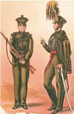  ??  ?? Private (left) and officer (right) of the Rifle Brigade