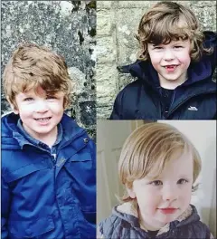  ??  ?? The sons of Robert and Gillian Duggan-White, Flynn (left), Logan (top right), and Sullivan.