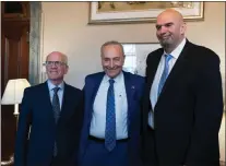  ?? J. SCOTT APPLEWHITE - THE ASSOCIATED PRESS ?? Senate Majority Leader Chuck Schumer, D-N.Y., center, welcomes Sen.-elect Peter Welch, D-Vt., left, and Sen.elect John Fetterman, D-Pa., whose victories helped give Democrats the majority in the next Congress, at the Capitol.