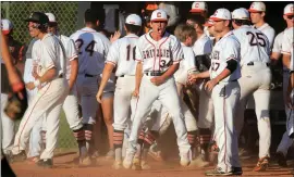  ?? RAY CHAVEZ — STAFF PHOTOGRAPH­ER ?? California High celebrates after taking the lead during a four-run, sixth-inning rally against visiting Alameda in the first round of the North Coast Section Division I playoffs on Tuesday..