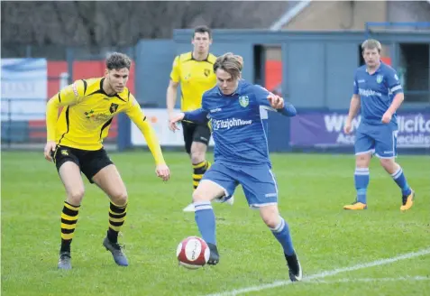  ??  ?? Will Saxon was on target for Leek, but their FA Trophy hopes ended with a 3-2 defeat at Evesham United.