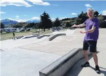  ?? PHOTO: KERRIE WATERWORTH ?? Training ground for future Olympic athletes . . . Wanaka Skateboard park advocate and Queenstown Lakes District Council Deputy Mayor Calum Macleod says he cannot wait for stage 4 as Cruz Morland (15), of Wanaka skateboard­s on the recently opened stage 3 extension.