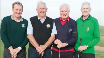  ??  ?? At the Munster Press Captain’s Prize at Tralee Golf Club on Friday: Jeacaí Mac Gearailt, Ceann Sibeál; Tommy King, captain of Castlegreg­ory Golf Club; John Barry, captain of Munster Press; and Des Fitzgerald, president of Tralee Golf Club.