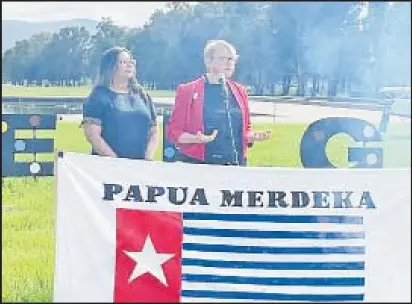  ?? Picture: SUPPLIED/Shannan Ely ?? Senator Mehreen Faruqi and Senator Janet Rice at the Morning Star flag raising, Tent Embassy, Canberra, Australia.