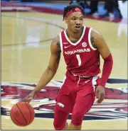  ?? (Photo courtesy of the SEC) ?? Arkansas junior guard JD Notae scored 21 points during Tuesday night’s victory over South Carolina and is averaging 13.0 points per game, but it is his improved defensive play that most pleases Coach Eric Musselman.
