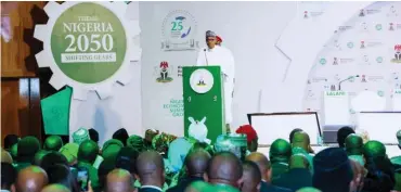  ?? Photo: State House ?? President Muhammadu Buhari addresses participan­ts during the opening ceremony of the 25th Nigerian Economic Summit in Abuja yesterday