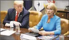  ??  ?? President Trump’s education secretary, Betsy DeVos (above r.), has tightened requiremen­ts for canceling student loans, nixing an Obama administra­tion rule that helped Bronx student Kacey Martinez (top) when her school, TCI College of Technology (r.), suddenly closed in 2017.