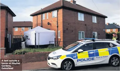  ??  ?? A tent outside a house on Mayfair Gardens, Gateshead