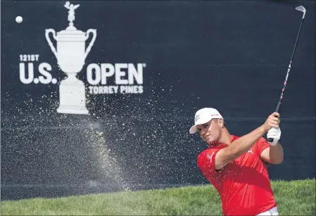  ?? MARCIO JOSE SANCHEZ — THE ASSOCIATED PRESS ?? Bryson DeChambeau, hitting from a Torrey Pines bunker in a practice round Tuesday, says a duel with Brooks Koepka at the U.S. Open would be good for golf.