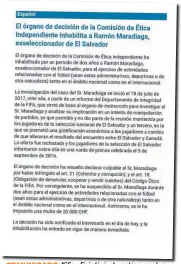  ??  ?? COMUNICADO. Fifa oficializó el castigo contra Ramón Maradiaga en esta nota que fue emitida tanto en inglés como en español.