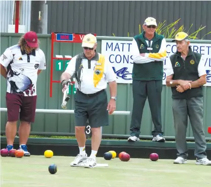  ??  ?? Warragul division two bowler Graham Cobban completes his shot against Moe in the semi-final at Trafalgar on Saturday. Graham’s team went down by just one shot 24/25.