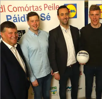  ??  ?? Former All-Ireland winning Galway Senior Football Manager John O’Mahony, Rory Milner and Padraic McKeever, McKeever Sports and Kerry’s Tommy Walsh at the launch of the Lidl Comórtas Peile Páidi Ó Sé 2020 football tournament in Dublin’s Ballyboden St Enda’s GAA Club.