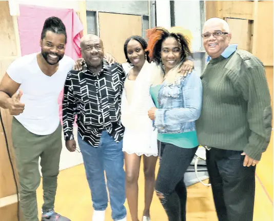  ?? PHOTO BY DAVE RODNEY ?? The cast of ‘56 East Avenue’ backstage at the East Orange performanc­e. From left: Dennis Titus, Oliver Samuels, Lakeisha Ellison, Audrey Reid, and Volier Johnson.