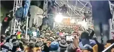  ?? Twitter ?? THE West Bengal Pradesh Congress Committee shared photos of a packed area at the temple before the stampede, above, and, below, bodies being removed after the tragedy. |