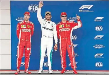  ??  ?? Vettel, Hamilton y Raikkonen fueron los más rápidos en la sesión de clasificac­ión del GP de EE UU 2018.
