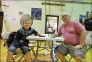  ??  ?? Tom Maloney celebrates National Dads Take Your Child to School Day on Tuesday with his grandson, Shane Martino, at School 16in Troy.