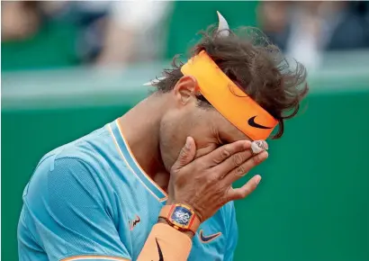  ?? Reuters ?? Rafael Nadal reacts during his Monter Carlo Masters semifinal match against Italy’s Fabio Fognini. —