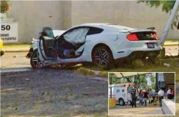  ?? |CÉSAR HUERTA ?? Los peritajes revelan que el Mustang que chocó el Aveo era manejado a exceso de velocidad; no hay huella de frenado. El causante fue trasladado de la Cruz Verde Las Águilas y de ahí a un hospital en calidad de detenido.