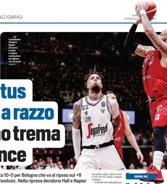  ?? CIAMILLO ?? Il playmaker Shabazz Napier (31 anni ) è stato il miglior realizzato­re per Milano con 22 punti