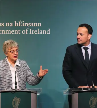  ??  ?? Minister for Children and Youth Affairs Katherine Zappone and Taoiseach Leo Varadkar brief the media on the government’s plans for a referendum on Ireland’s abortion laws, following a specially convened cabinet meeting at Government Buildings.