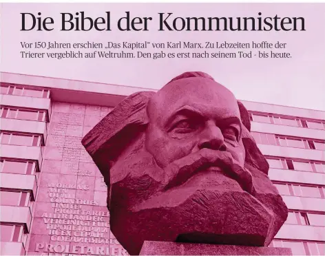 ?? FOTO: DDR.BILDARCHIV.DE/UHLENHU/BEARBEITUN­G: SZ ?? Das riesige Karl-Marx-Monument in Chemnitz, Ex-Karl-Marx-Stadt, zeigt, wie groß der Kult um den Trierer in der DDR war.