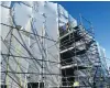  ?? PHOTO: DANIEL BIRCHFIELD ?? Work in progress . . . Scaffoldin­g at the rear of the historic Oamaru courthouse in Thames St, where work to prepare the building for the return of court services continues.