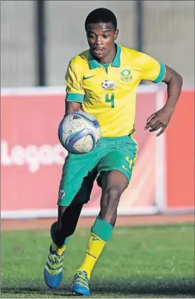  ??  ?? Cool customer: Teboho Mokoena stepped up to the challenge of his internatio­nal debut with aplomb. Photo: Charle Lombard/Gallo Images