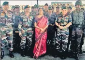  ?? PTI ?? Defence minister Nirmala Sitharaman visits troops at a forward area post in Jammu and Kashmir.