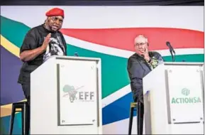  ?? Photos: Delwyn Verasamy ?? Heated debate: Economic Freedom Fighters deputy president Floyd Shivambu and Athol Trollip, Actionsa’s Eastern Cape premier candidate, (above right) at question time, which at times elicited strong reactions from the audience (above left and below).