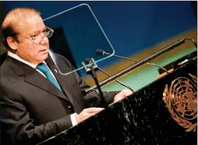  ??  ?? Prime Minister Nawaz Sharif of Pakistan addresses the United Nations General Assembly in the Manhattan borough of New York, on Wednesday.