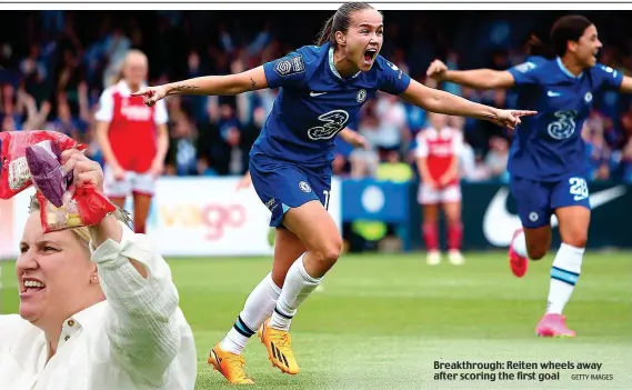  ?? GETTY IMAGES ?? Breakthrou­gh: Reiten wheels away after scoring the first goal