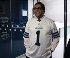  ?? JEFF MCINTOSH/THE CANADIAN PRESS FILE PHOTO ?? Calgary Mayor Naheed Nenshi was forced to swallow his pride and don a Toronto Argonauts jersey after losing a bet to ex-Toronto mayor Rob Ford.