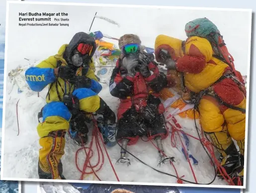  ?? ?? Hari Budha Magar at the Everest summit Pics: Shanta Nepali Production­s/jeet Bahadur Tamang