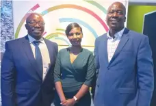  ?? ?? (From left) Youth Economic Forum chair Mr Simbarashe Gwenzi, president
YEF Ms Ruvimbo Nyakazeya and EmpowerBan­k Acting Mr Shadreck Mhembere
CEO (right) pose for a picture during the launch of the youth forum in Harare yesterday