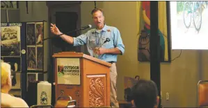  ?? GEOFFREY PLANT/Taos News ?? Carl Colonius, outdoor recreation planner for the state Outdoor Recreation Division, delivers a ‘deep dive seminar’ on Trail Building 101 at this year’s New Mexico Outdoor Economics Conference, held at the Sagebrush Inn and Suites conference center in Taos last week.