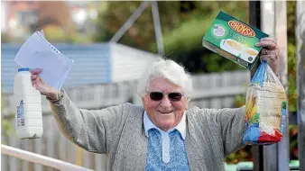  ?? JOHN BISSET/STUFF ?? Timaru’s Olive Crossan, 82, has restocked her pantry after an uphill battle to get her groceries delivered.