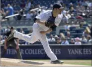  ?? BILL KOSTROUN — THE ASSOCIATED PRESS ?? Yankees starting pitcher Jaime Garcia delivers during 2-1 loss to Indians in the first game of doublehead­er Wednesday at Yankee Stadium.