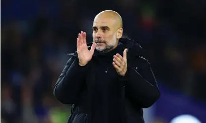  ?? ?? Pep Guardiola applauds the fans after an imperious display from Manchester City at Brighton. Photograph: Clive Rose/Getty Images