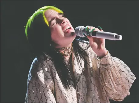  ?? KEVIN WINTER/GETTY IMAGES ?? Billie Eilish was raised in a creative atmosphere, and it’s where her Grammy-winning album was written and recorded.