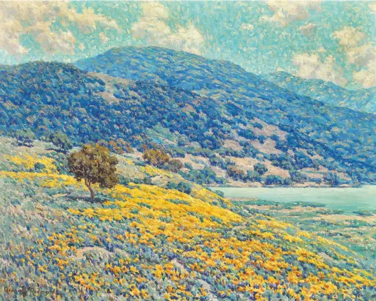  ?? Crocker Art Museum ?? Granville Redmond’s “Golden Wild Flowers” (1920) is among at least 35 paintings in the Crocker Art Museum exhibition that feature fields of poppies.