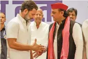  ?? — PTI ?? Congress leader Rahul Gandhi and Samajwadi Party chief Akhilesh Yadav during a press conference in Ghaziabad on Wednesday.