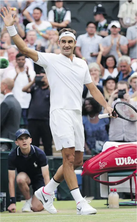  ?? — THE ASSOCIATED PRESS FILES ?? Even though he’s 35 and coming off knee surgery, Switzerlan­d’s Roger Federer remains a force at Wimbledon, gunning for his eighth title heading into Week 2 play.