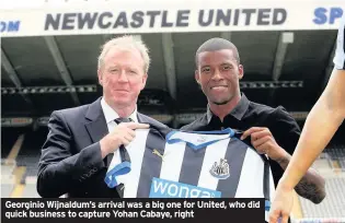  ??  ?? Georginio Wijnaldum’s arrival was a big one for United, who did quick business to capture Yohan Cabaye, right