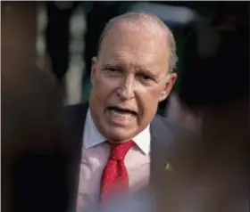  ?? ANDREW HARNIK—THE ASSOCIATED PRESS ?? White House chief economic adviser Larry Kudlow speaks to the media after finishing interviews on the North Lawn of the White House, Thursday, Aug. 16, 2018, in Washington.